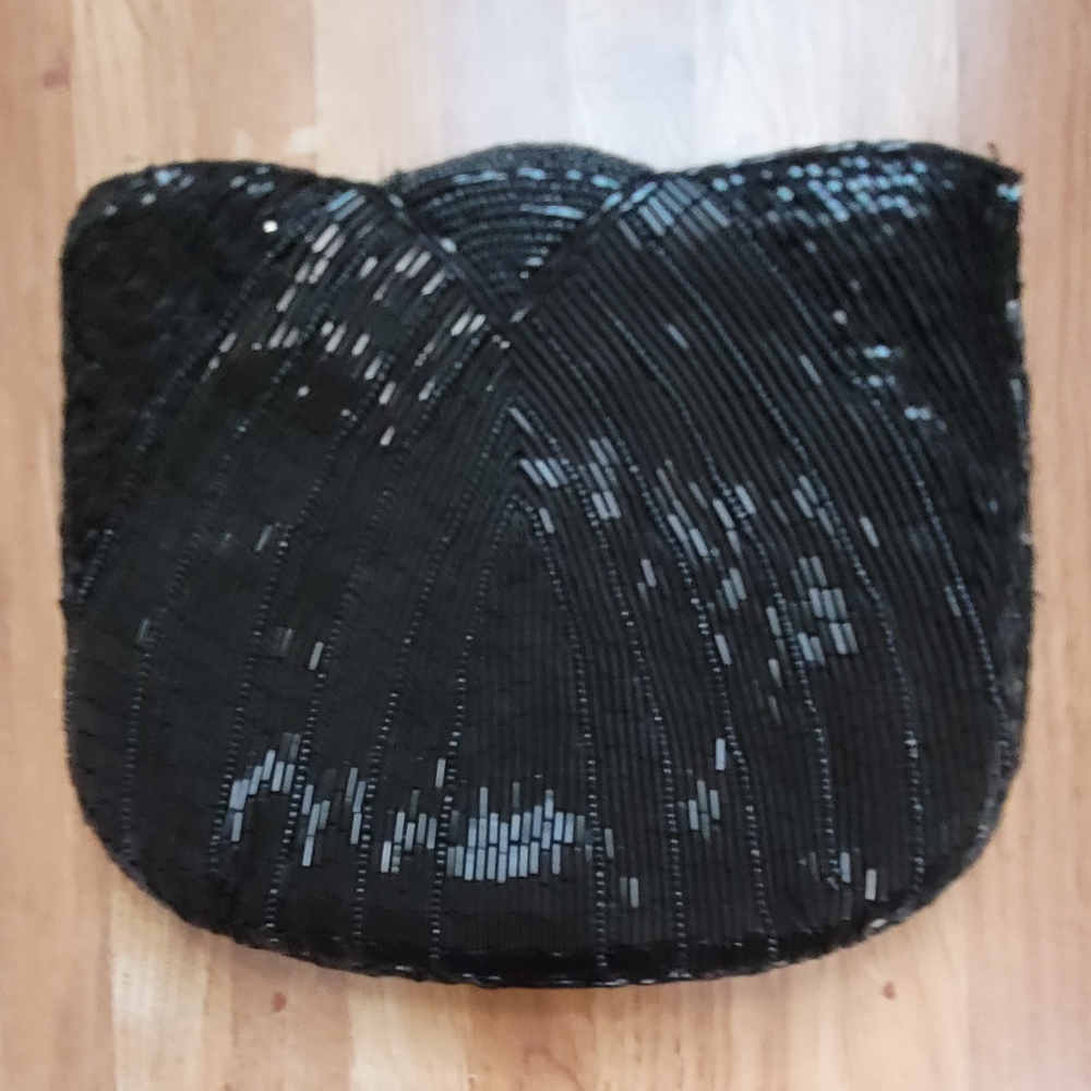 La Regale Black Beaded Evening Bag Clutch